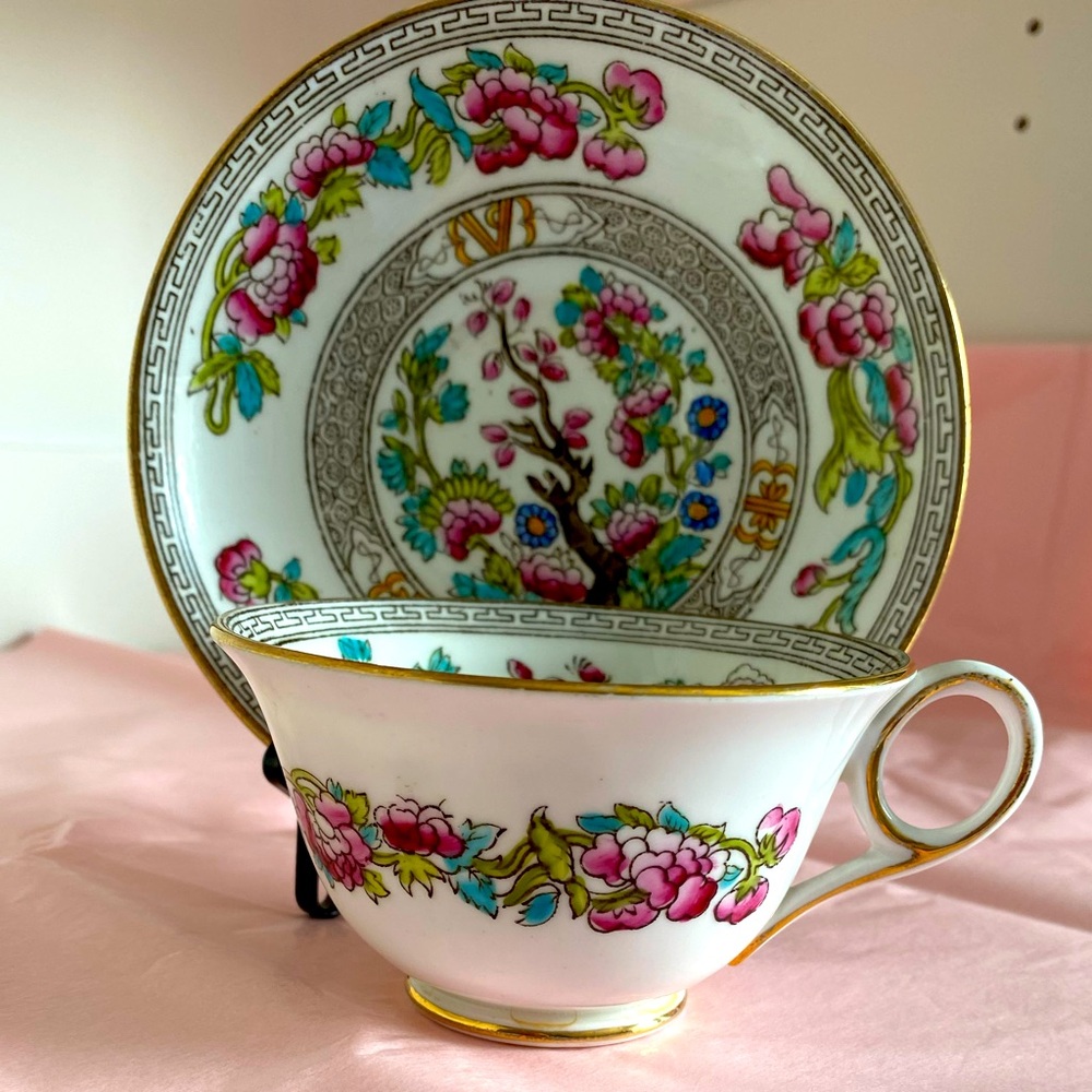 VTG Royal Stafford Bone China Teacup and Saucer in the Indian Tree Pattern